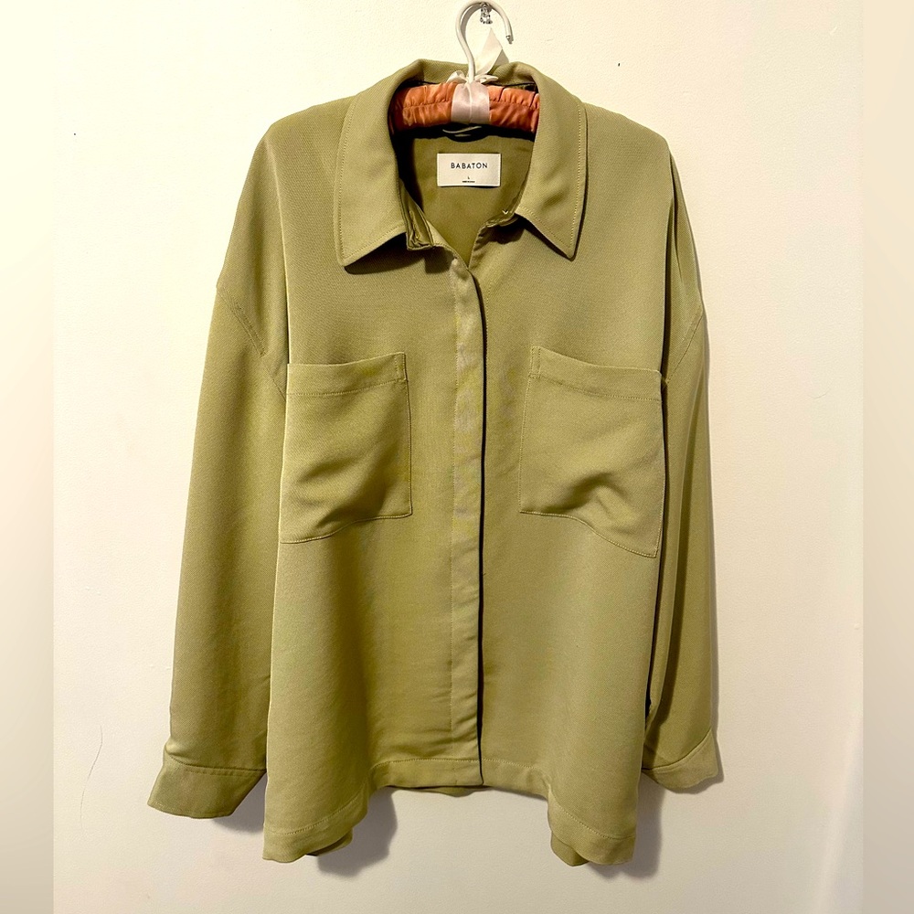 ⭐️SOLD⭐️ Aritzia Babaton Borna Shirt Jacket Pistachio Green L - Picture 5 of 11
